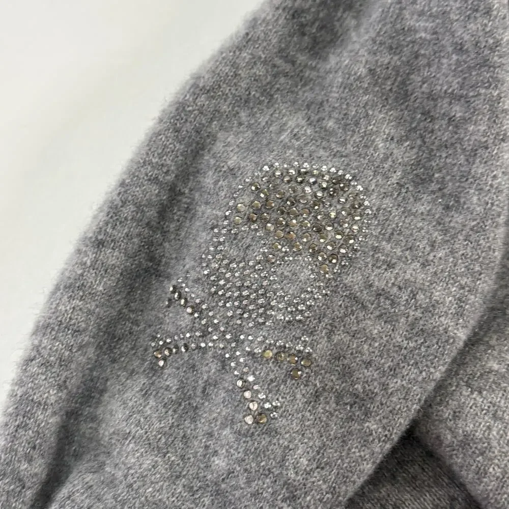 Oats Cashmere 100% Cashmere Gray Scoop Neck Sweater M Rhinestone Skull